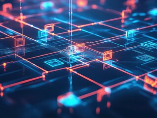 Poster - Vibrant Abstract Background Featuring Glowing Blue and Orange Squares Creating a Dynamic Visual Experience Exuding Creativity and Modern Aesthetic Appeal