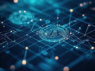 Poster - Abstract Representation of Digital Currency Trends with Bitcoin Symbol and Graph Elements Illustrating Market Fluctuations and Investment Opportunities