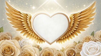 Wall Mural - golden heart with wings