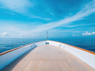 Aufkleber - Tranquil Boat Deck Overlooking Vast Blue Ocean with Gentle Waves and Distant Horizon Creating a Peaceful and Inviting Nautical Atmosphere