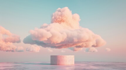Poster - Floating cloud formation above a reflective surface during a serene sunset in a surreal landscape