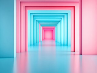 Leinwandbilder - Vibrant Corridor with Striking Pink and Blue Walls Leading to an Unknown Destination Creating a Unique and Inviting Atmosphere for Exploration