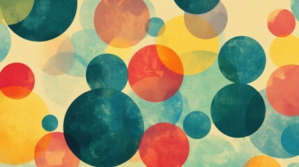 Fototapete - Colorful abstract circles in various sizes against a soft yellow background creating a vibrant artistic pattern
