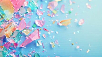 Poster - Colorful shards of glass glitter on a blue background creating a vibrant artistic display