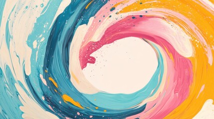 Fototapete - Vibrant swirl of colors creating a dynamic abstract design featuring pink, blue, and yellow tones