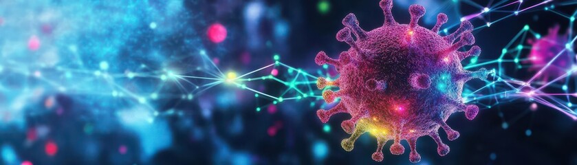 Aufkleber - Intricate 3D Visualization of a Virus with Detailed Structure and Textures Highlighting Its Complex Features Against a Neutral Background in Scientific Context