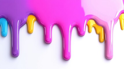 Poster - Colorful paint drips in vibrant hues create an artistic display on a clean surface