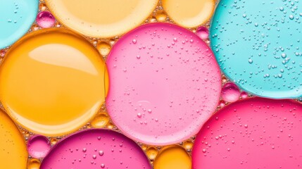 Poster - Colorful droplets of liquid create a vibrant texture on a surface with varying hues and sizes
