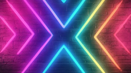 Fototapete - Vibrant neon arrows create a striking visual pattern on a textured wall in a modern setting