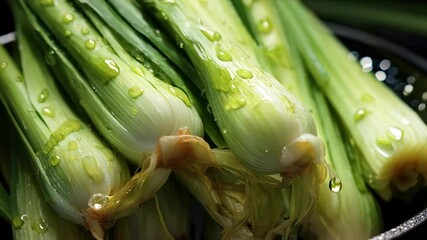 Wall Mural - Fresh green onions glistening with droplets of water