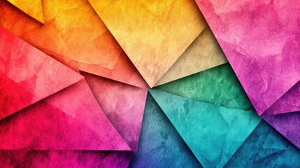 Poster - Colorful abstract geometric design with layered paper shapes in vibrant hues of orange, pink, yellow, green, and blue