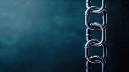 Poster - Close Up of a Metallic Chain Link with Textured Surface Symbolizing Strength and Connectivity in Industrial Settings Featuring Unique Shadows and Highlights