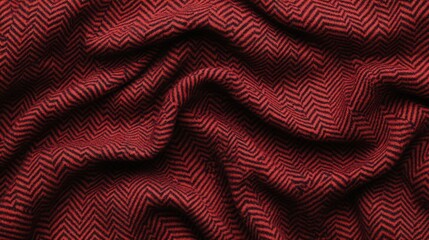 Wall Mural - A deep crimson red winter jersey fabric background showcasing a herringbone knit design. The subtle texture variations and natural lighting enhance the material's softness and cozy winter vibe.