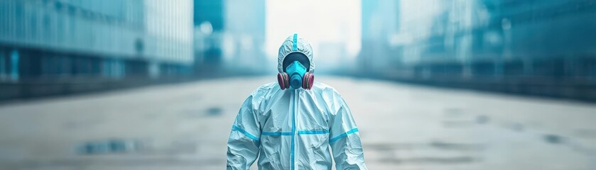 Poster - A man dressed in a bright white raincoat and vibrant red headphones strolls down a bustling city street under a grey cloudy sky capturing urban life