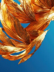 Aufkleber - golden leaves spiraling downwards, their warm hues glowing brightly against the rich blue of a cloudless sky