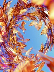 Aufkleber - golden leaves spiraling downwards, their warm hues glowing brightly against the rich blue of a cloudless sky