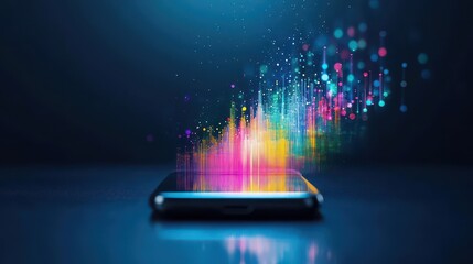 Leinwandbilder - Vibrant Smartphone Glowing with Colorful LED Lights on a Dark Background Creating a Modern and Futuristic Atmosphere Ideal for Technology Enthusiasts