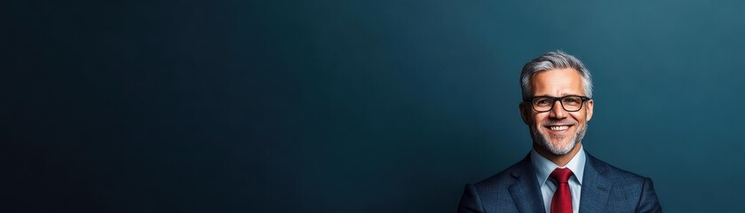 Aufkleber - Confident Businessman Dressed in Formal Suit and Tie with Stylish Glasses Exuding Professionalism and Charisma in a Modern Office Environment