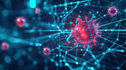 Aufkleber - Vibrant Molecular Structure Featuring Interconnected Red and Blue Lines Illustrating Intricate Scientific Concepts and the Beauty of Molecular Design