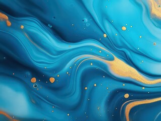 Poster - Abstract liquid paint swirling in shades of blue and gold, artistic and captivating