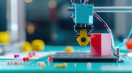 Poster - Advanced 3D Printer Machine Operating in Modern Workshop Environment with Intricate Components and Filament Highlighting Innovation and Technology