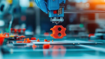 Fototapete - Advanced 3D printing technology creating a hightech gadget, industrial setting, closeup