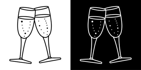 Fototapete - ofvs773 OutlineFilledVectorSign ofvs - champagne glasses vector icon . festive . isolated transparent . black outline and filled version . AI 10 / EPS / PNG . g12119
