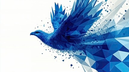Poster - Geometric Bird Soaring With Wings Spread Wide in Vibrant Shades of Blue and White