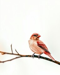 Aufkleber - Minimalist Portrayal of a Solitary Bird Resting on a Bare Branch Against a Serene White Backdrop