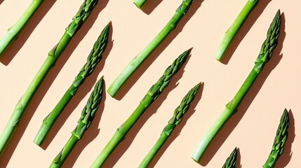 Poster - Delicate Asparagus Spears Create a Rhythmic Pattern on a Soft Pastel Background