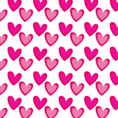 Wall Mural - Seamless pattern with pink hearts.Cute heart repeat pattern isolated on white background for happy Valentine's Day.Vector graphic illustration.Sweet love background