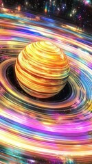 Poster - Cosmic Disco Ball Spins Through the Vibrant Rings of Saturn in an Enchanting Celestial Dance