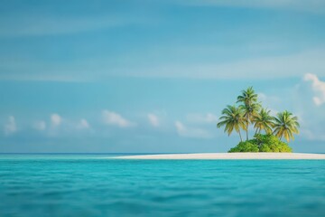 Poster - Tropical Paradise Island Surrounded by Crystal Clear Blue Waters and Lush Green Palm Trees Perfect for Relaxation and Scenic Beach Escapes in Nature