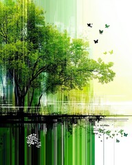 Poster - Envisioning a Sustainable Future With Vibrant Greenery and Fluttering Butterflies