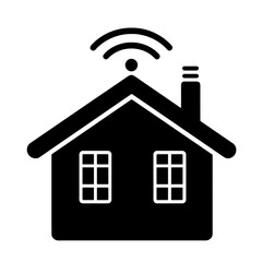 Poster - Iconic house silhouette with a Wi-Fi signal, representing smart home technology.