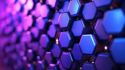 Poster - Abstract purple and blue hexagon pattern.