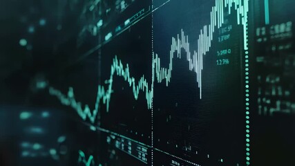 Aufkleber - Glowing stock market charts are showing growing trends on multiple computer screens in a dark room, suggesting a positive investment and financial outlook