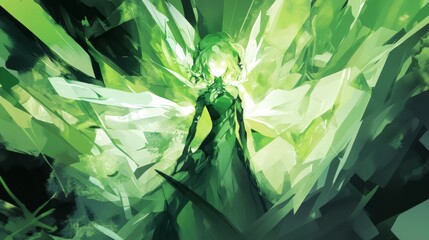 Poster - Stunning green abstract artwork featuring central radiant light and modern depth effects