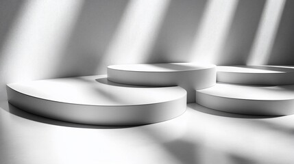 Poster - Three white podiums with sunlit shadows.