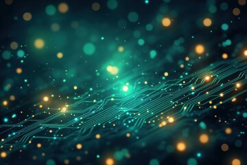 Poster - Abstract digital circuit background with glowing lights and dots