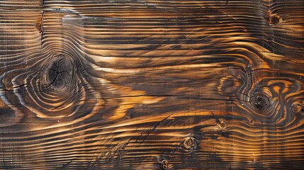 Poster - Close-up of a woodgrain pattern with dark brown and orange tones, showing knots and grain lines.