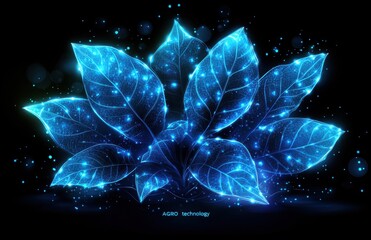 Poster - futuristic glowing digital leaves with agro technology theme