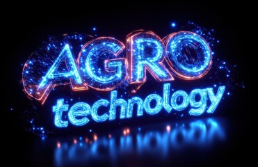Poster - Digital agro technology glowing neon logo with sparks