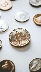 Poster - Bitcoin. The leading cryptocurrency. Takes center stage amidst a collection of various altcoins. Symbolizing the evolving landscape of global finance. Investment. And decentralized digital currencies
