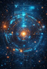 Poster - Abstract futuristic digital interface with glowing orange and blue lights