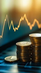 Poster - Stacks of coins arranged on financial charts illustrate investment growth while highlighting the dynamic nature of financial markets and economic trends