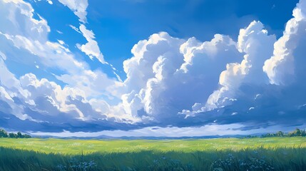 Wall Mural - serene landscape with expansive blue sky and fluffy white clouds
