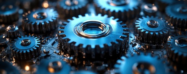 Poster - Abstract background with shiny interconnected gears and cogs