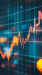 Aufkleber - Orange and teal candlestick chart is growing on a dark computer screen, representing a successful investment in finance, stocks, or cryptocurrency