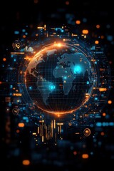 Poster - Global stock market overview with digital world map and data